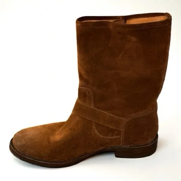 FRYE Women's Natalie Mid Engineer Boot Brown Suede Buckle Boots 9.5M - Picture 1 of 6